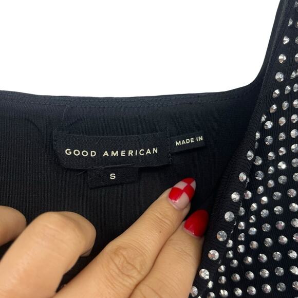 Good American Crystal Embellished Tank Top Square Neck Stretch Black Crystal Sm - Picture 9 of 10